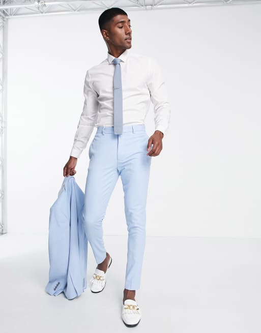 ASOS DESIGN wedding super skinny suit pants in pastel blue micro texture |  ASOS