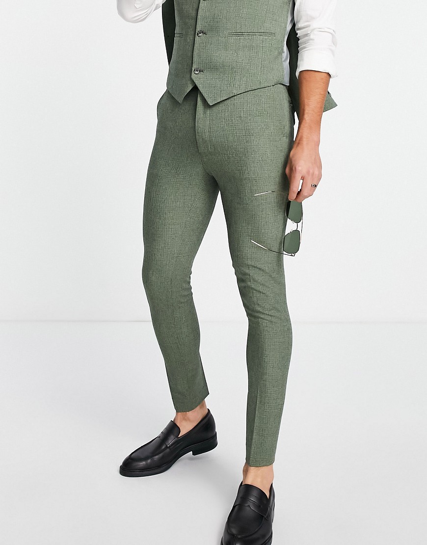 Asos Design Wedding Super Skinny Suit Pants In Pine Green Crosshatch