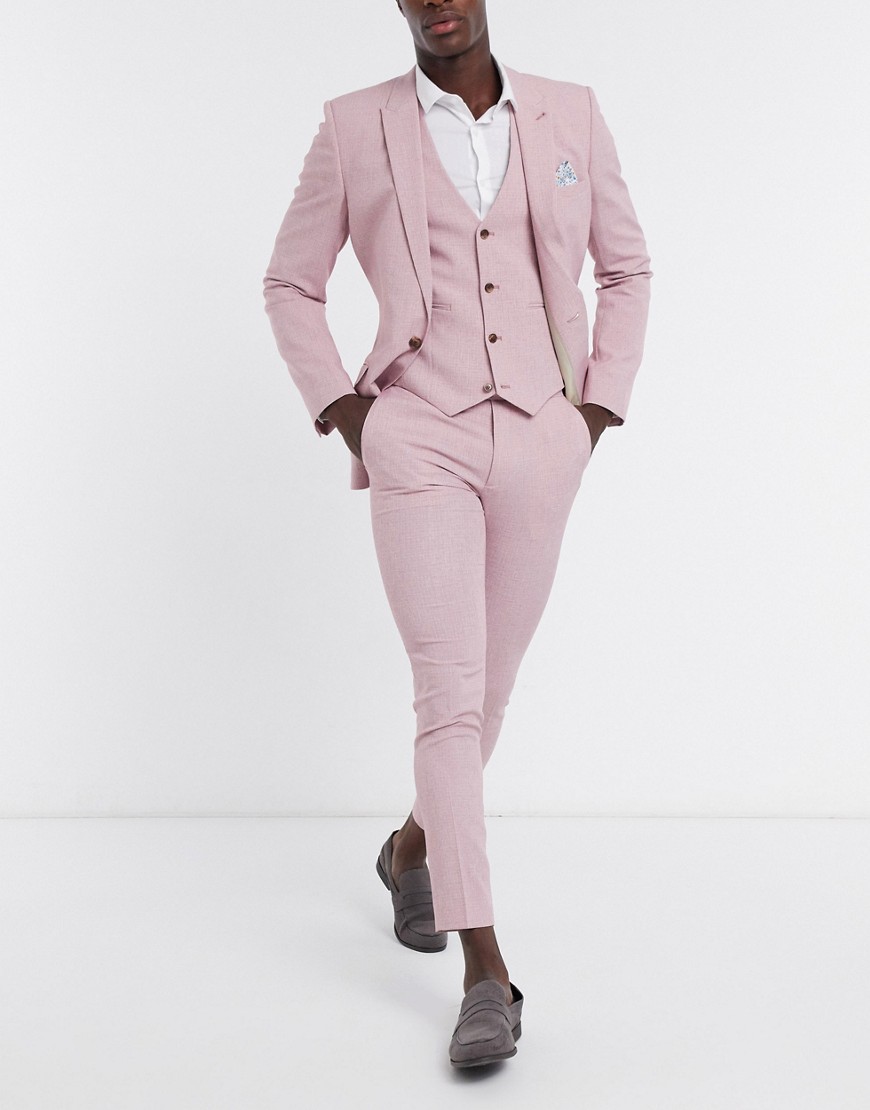 ASOS DESIGN wedding super skinny suit pants in rose cross hatch-Pink