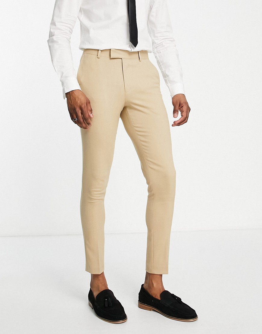 Asos Design Wedding Super Skinny Suit Pants In Stone Micro Texture-neutral
