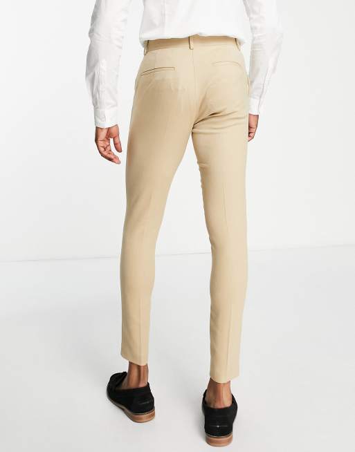 ASOS DESIGN wedding super skinny suit pants in stone micro texture