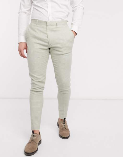 ASOS DESIGN wedding super skinny double breasted suit in cotton linen in mint, 3 of 4