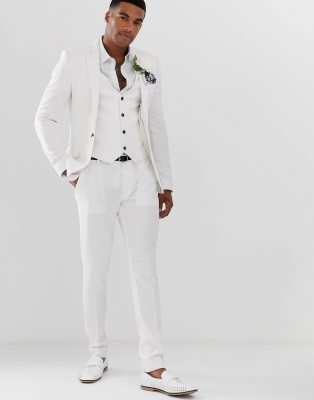 white skinny suit pants