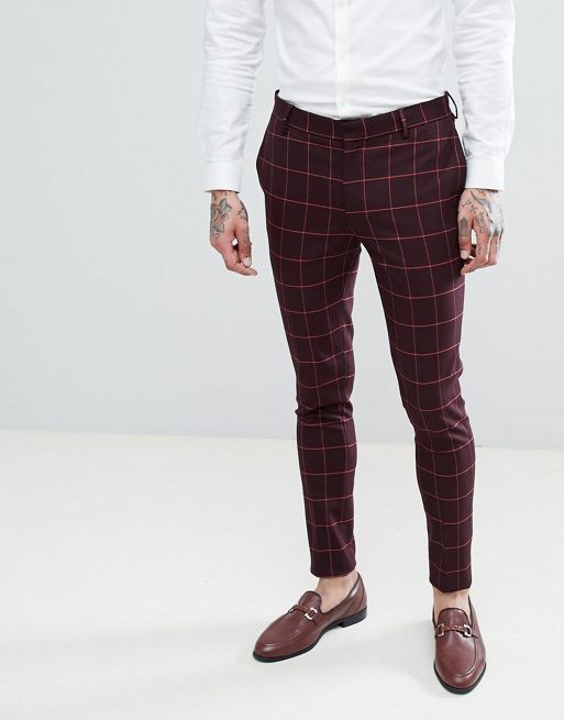 ASOS DESIGN super skinny suit pants in red plaid check