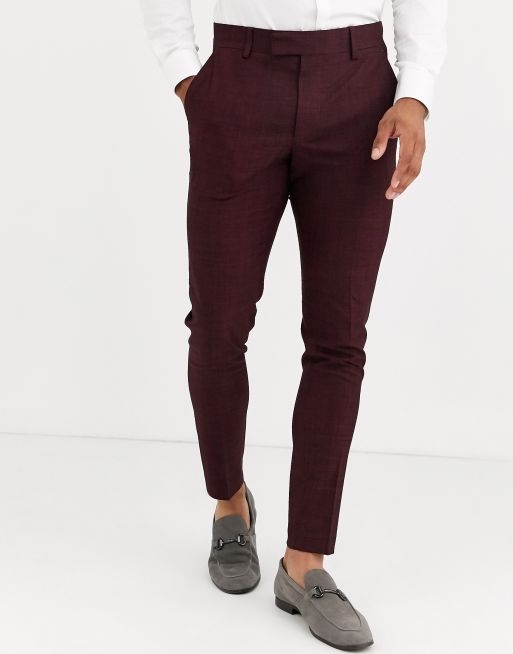 Asos Design Wedding Super Skinny Suit Pants In Wine Crosshatch Asos 8096