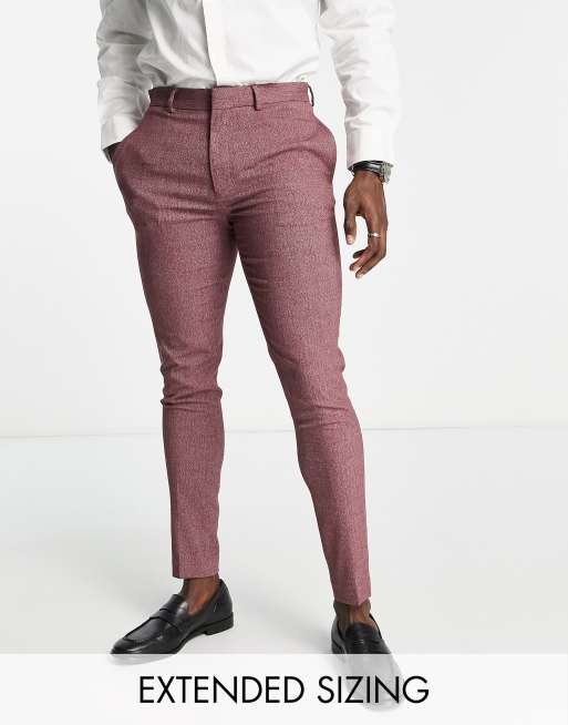 ASOS DESIGN wedding super skinny suit pants with micro texture in burgundy