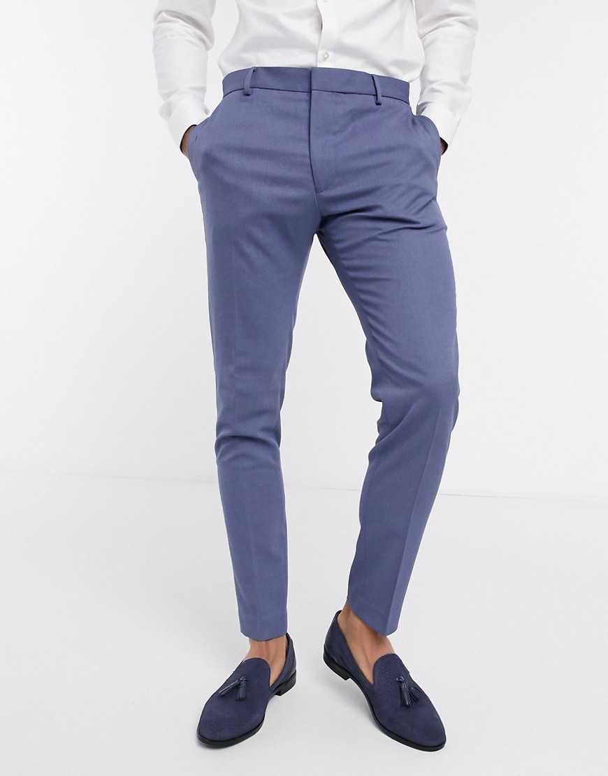 ASOS DESIGN wedding super skinny suit pants with micro texture in mid blue-Blues