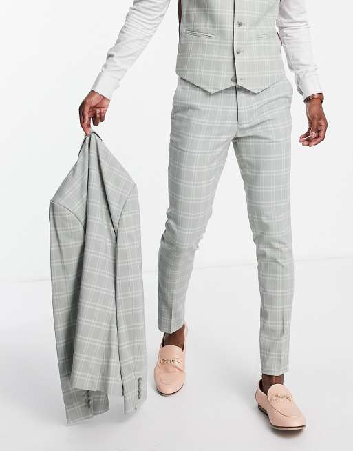 ASOS DESIGN wedding super skinny suit pants with windowpane check in gray