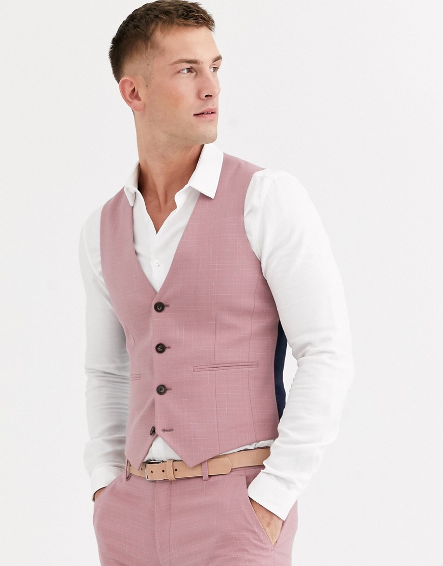Asos Design Wedding Super Skinny Suit Suit Vest In Crosshatch In Rose Pink