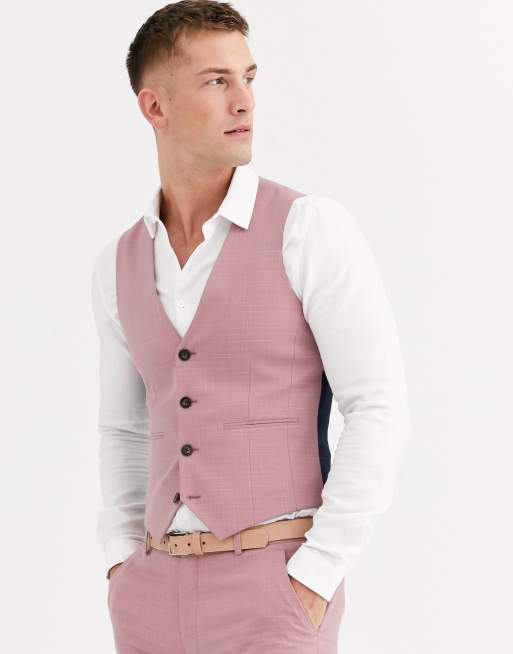 ASOS DESIGN wedding super skinny suit suit vest in crosshatch in rose