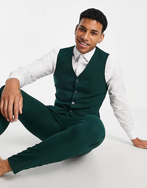 Wedding super skinny suit suit vest in forest micro texture Asos Men Clothing Jackets Waistcoats 