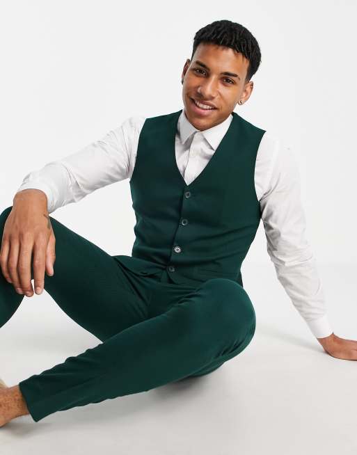 ASOS DESIGN wedding super skinny suit jacket in micro texture in forest  green