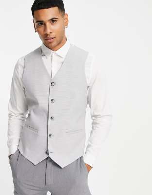 ASOS DESIGN WEDDING SUPER SKINNY SUIT SUIT VEST IN ICE GRAY MICRO TEXTURE-GREY,DAFFYD ICE GREY 1