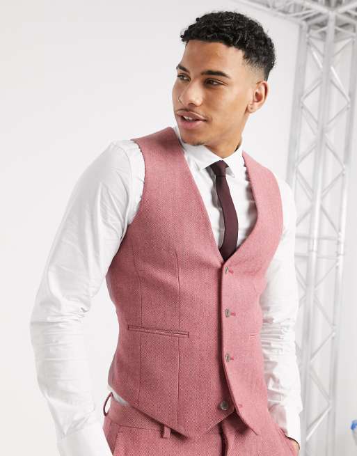 Mens pink suit vest sale