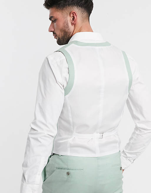 ASOS DESIGN wedding super skinny suit jacket in stretch cotton linen in  mint green