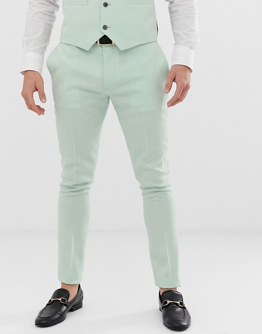 ASOS DESIGN wedding super skinny suit trouser in green cross hatch