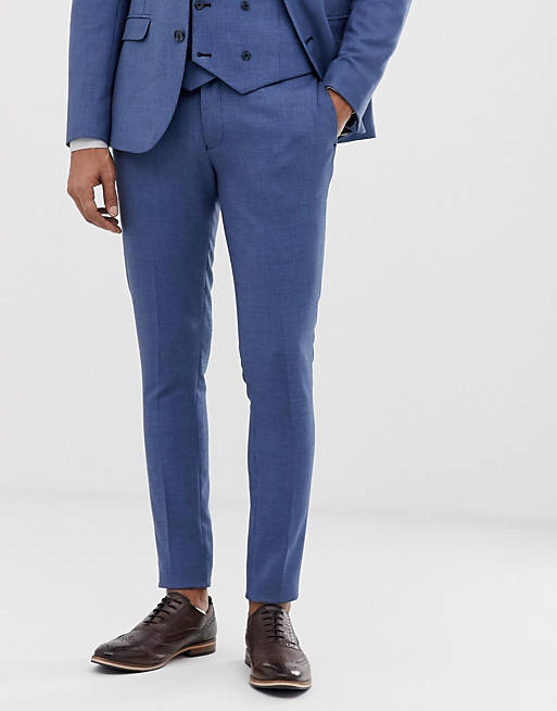 ASOS DESIGN wedding super skinny suit trouser in micro texture in mid blue