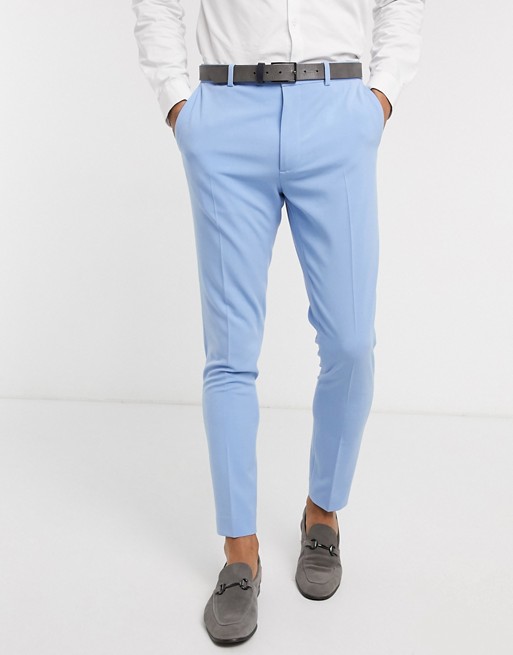 ASOS DESIGN wedding super skinny suit trousers in azure blue in four way stretch