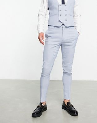 ASOS DESIGN wedding super skinny suit pants in birdseye texture in dusky blue - ASOS Price Checker