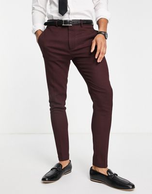 ASOS DESIGN wedding super skinny suit trousers in birdseye texture in red and navy
