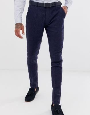 ASOS DESIGN wedding super skinny suit trousers in blue micro check Blue
