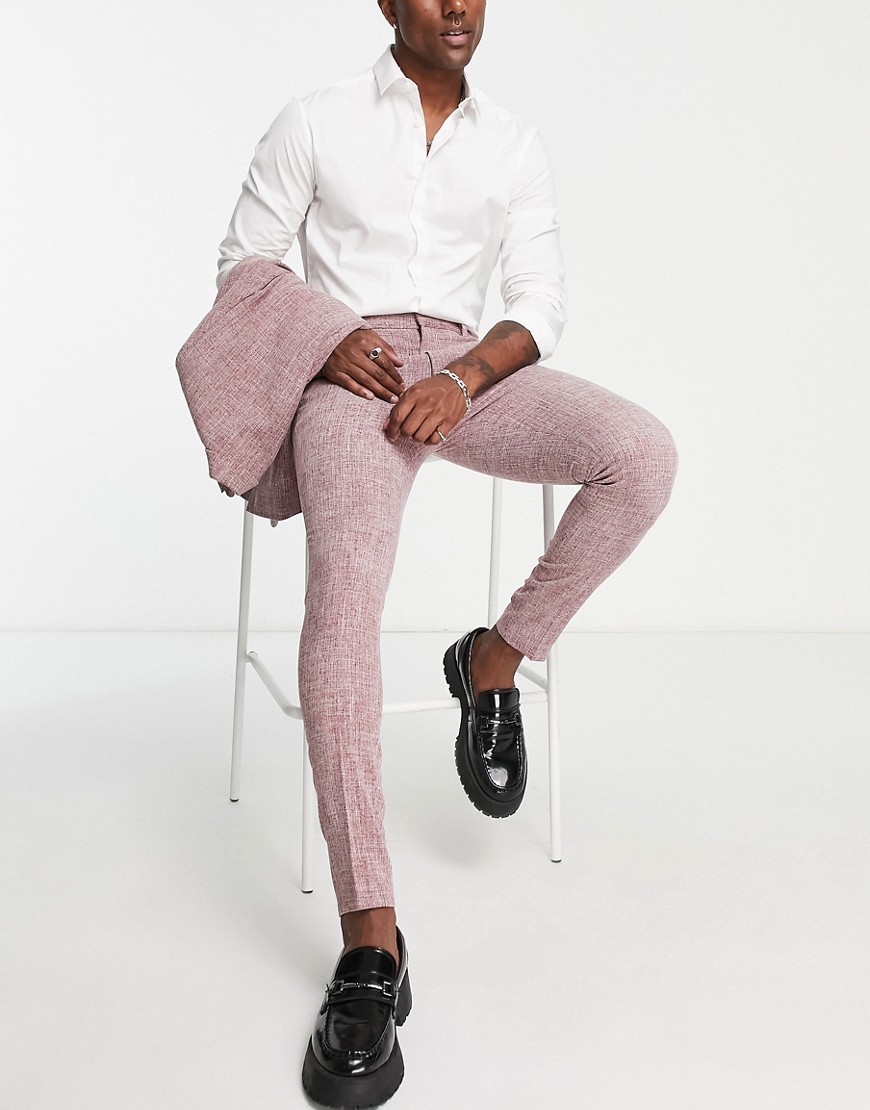 ASOS DESIGN wedding super skinny suit trousers in burgundy crosshatch-Red