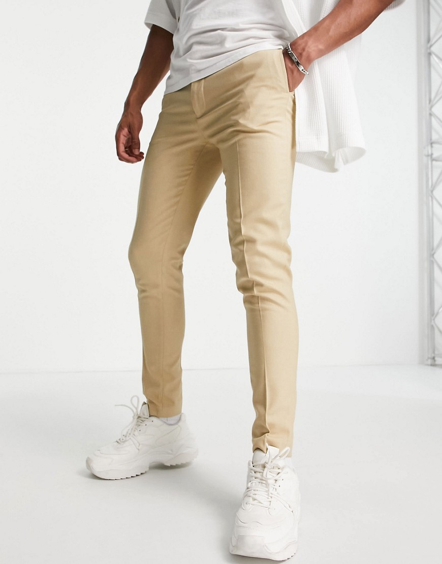ASOS DESIGN wedding super skinny suit trousers in camel micro texture-Neutral