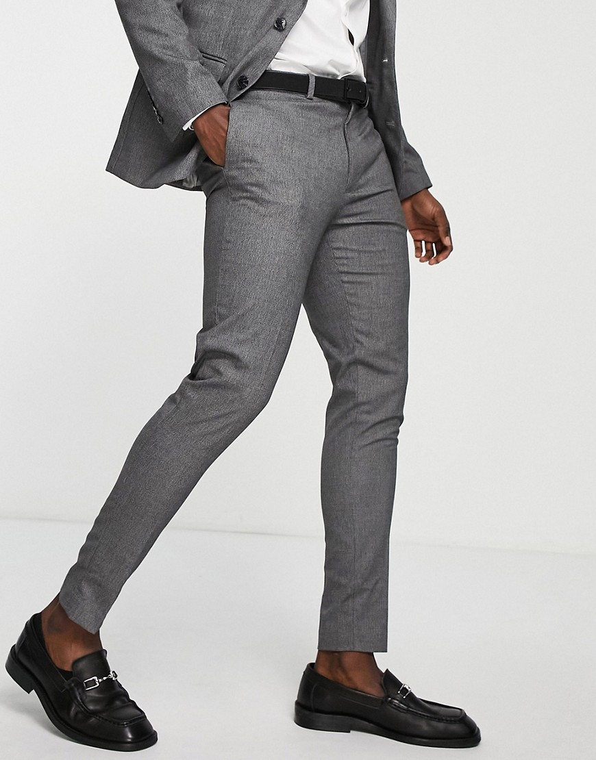 ASOS DESIGN wedding super skinny suit trousers in charcoal micro texture-Grey