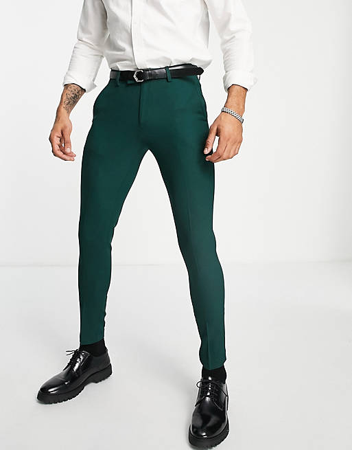 Slacks and Chinos Formal trousers Mens Clothing Trousers ASOS Wedding Super Skinny Wool Mix Suit Trousers in Green for Men 