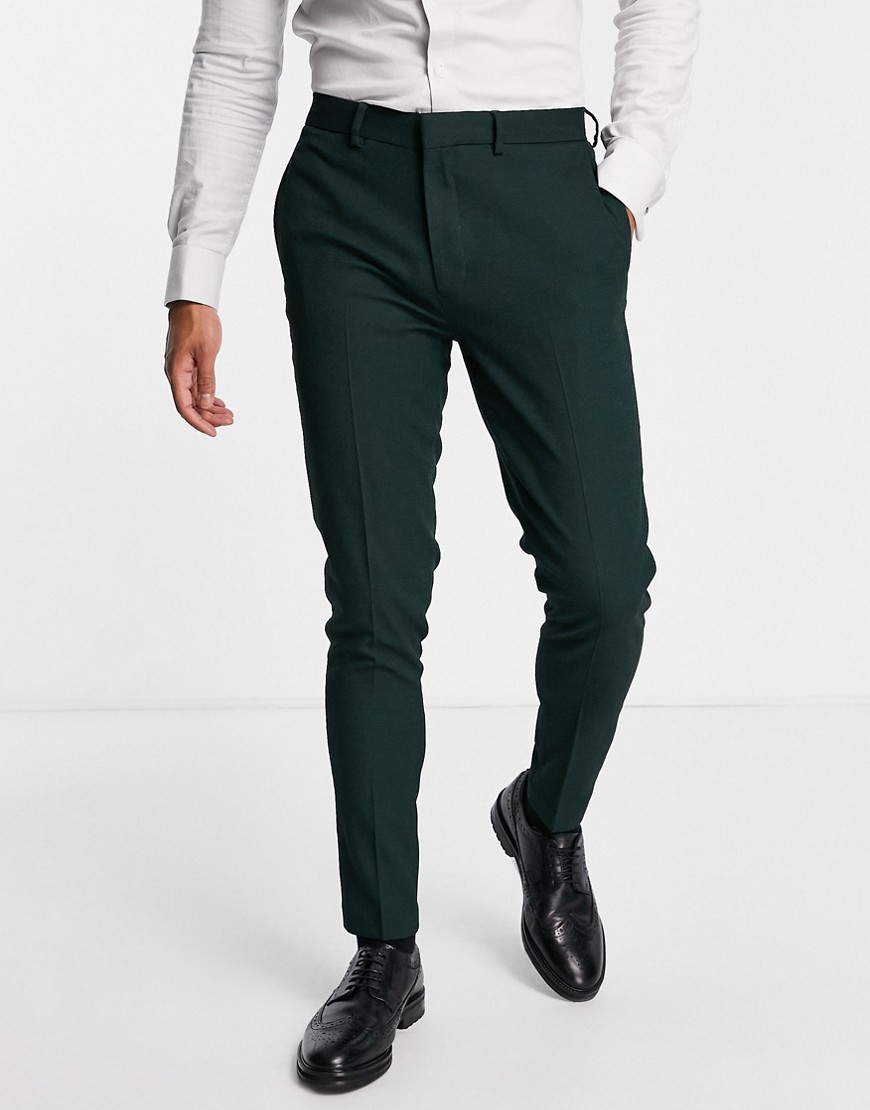 ASOS DESIGN wedding super skinny suit trousers in forest green micro texture