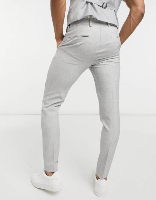 ASOS DESIGN wedding super skinny suit trousers in ice grey micro texture, 2 of 4