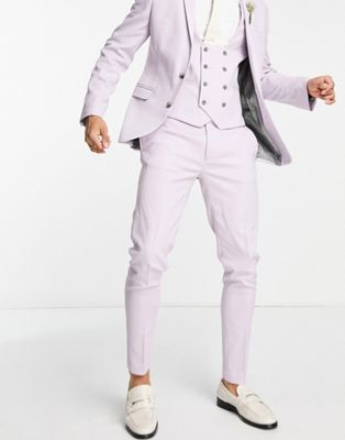ASOS DESIGN wedding super skinny suit trousers in lavender frost micro texture