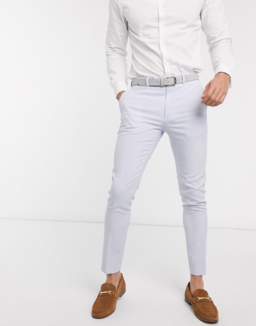 ASOS DESIGN wedding super skinny suit trousers in lilac crosshatch