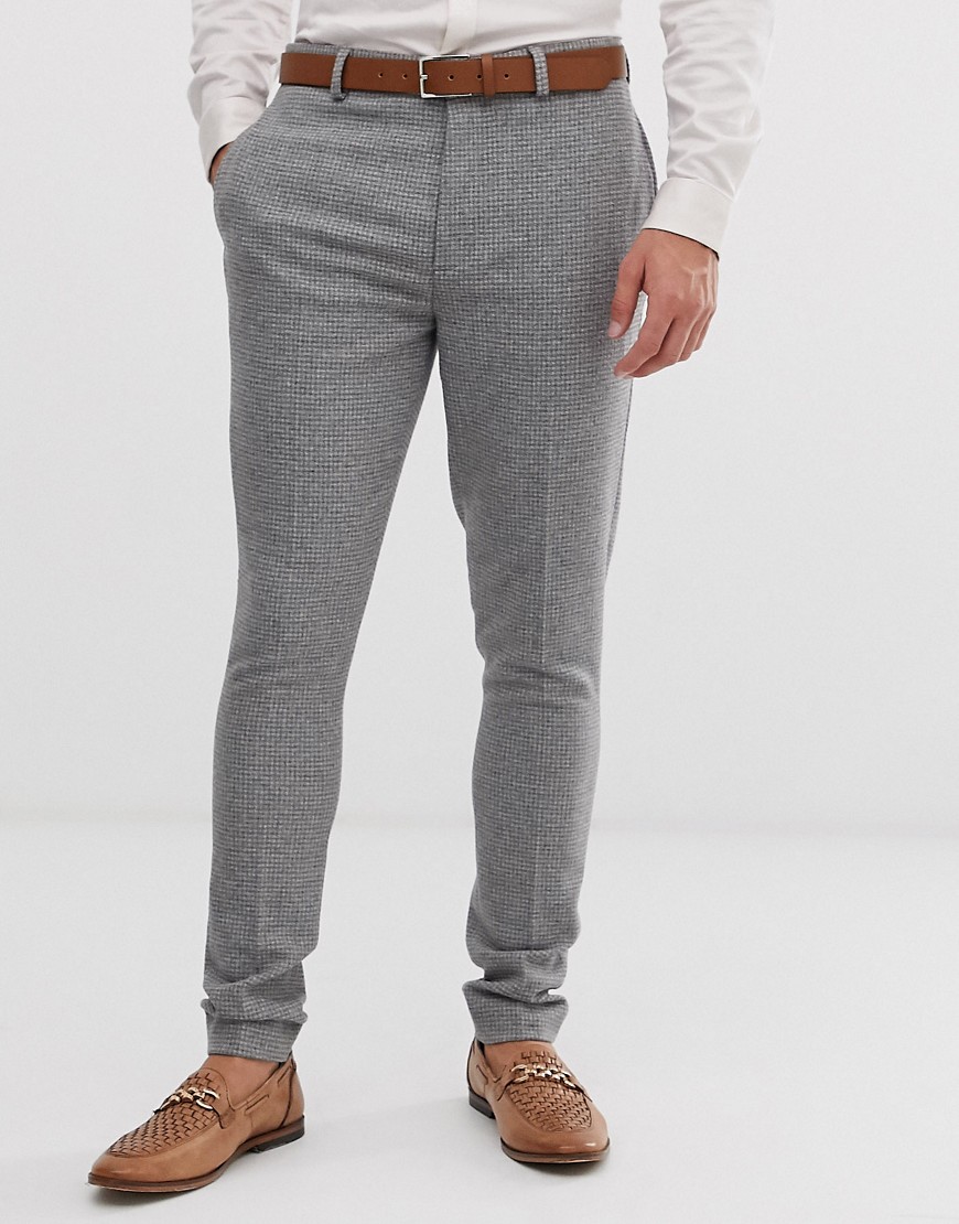 ASOS DESIGN wedding super skinny suit trousers in micro grey houndstooth