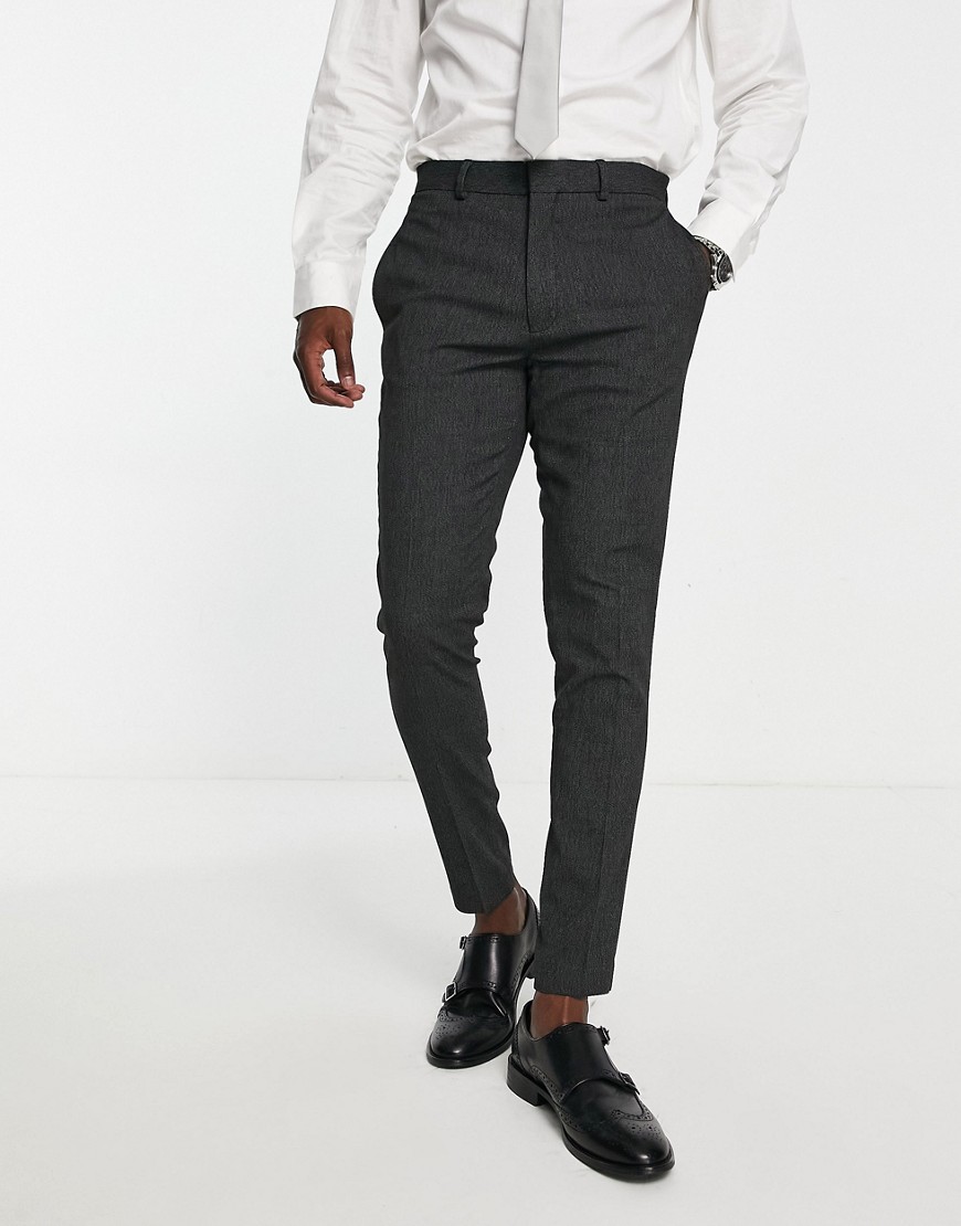 ASOS DESIGN wedding super skinny suit trousers in micro texture in black