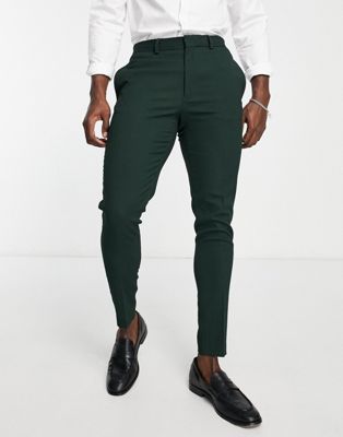 ASOS DESIGN wedding super skinny suit trousers in micro texture in forest green