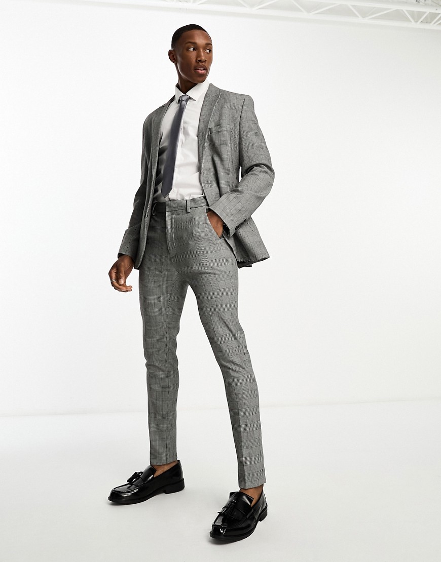 ASOS DESIGN wedding super skinny suit trousers in monochrome prince of wales check-Black