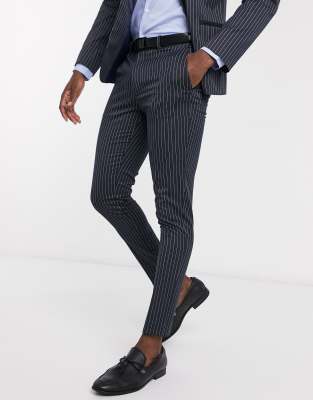 ASOS DESIGN ASOS DESIGN wedding super skinny suit trousers in navy pinstripe