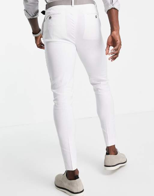 ASOS DESIGN wedding super skinny suit trousers in pastel grey linen mix, 2 of 4