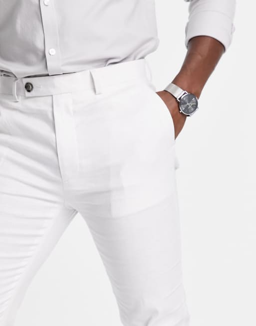 ASOS DESIGN wedding super skinny suit trousers in pastel grey linen mix, 3 of 4