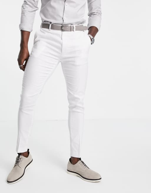 ASOS DESIGN wedding super skinny suit trousers in pastel grey linen mix, 4 of 4