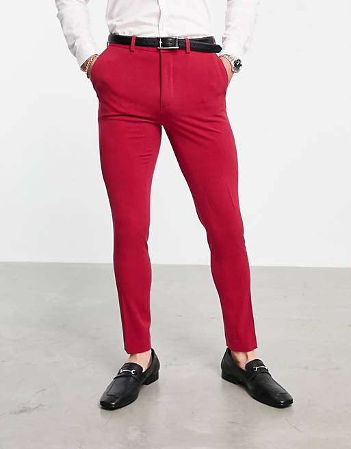 Suits wedding super skinny suit trousers in red 