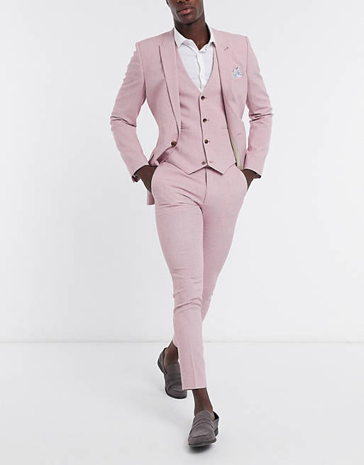 ASOS DESIGN wedding super skinny suit trousers in rose cross hatch
