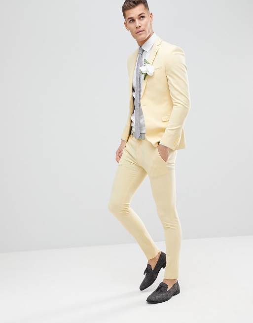 Asos Design Wedding Super Skinny Suit Trousers In Sherbet Lemon Asos