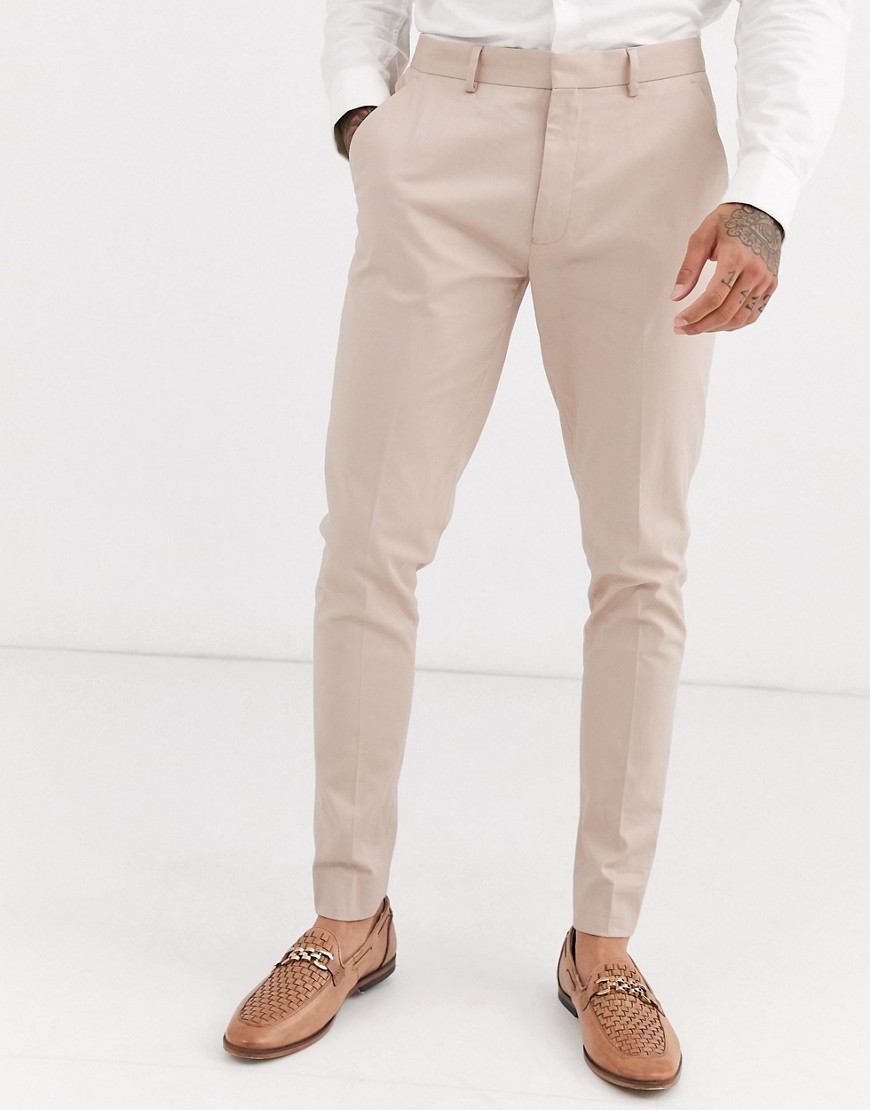 ASOS DESIGN wedding super skinny suit trousers in stone stretch cotton