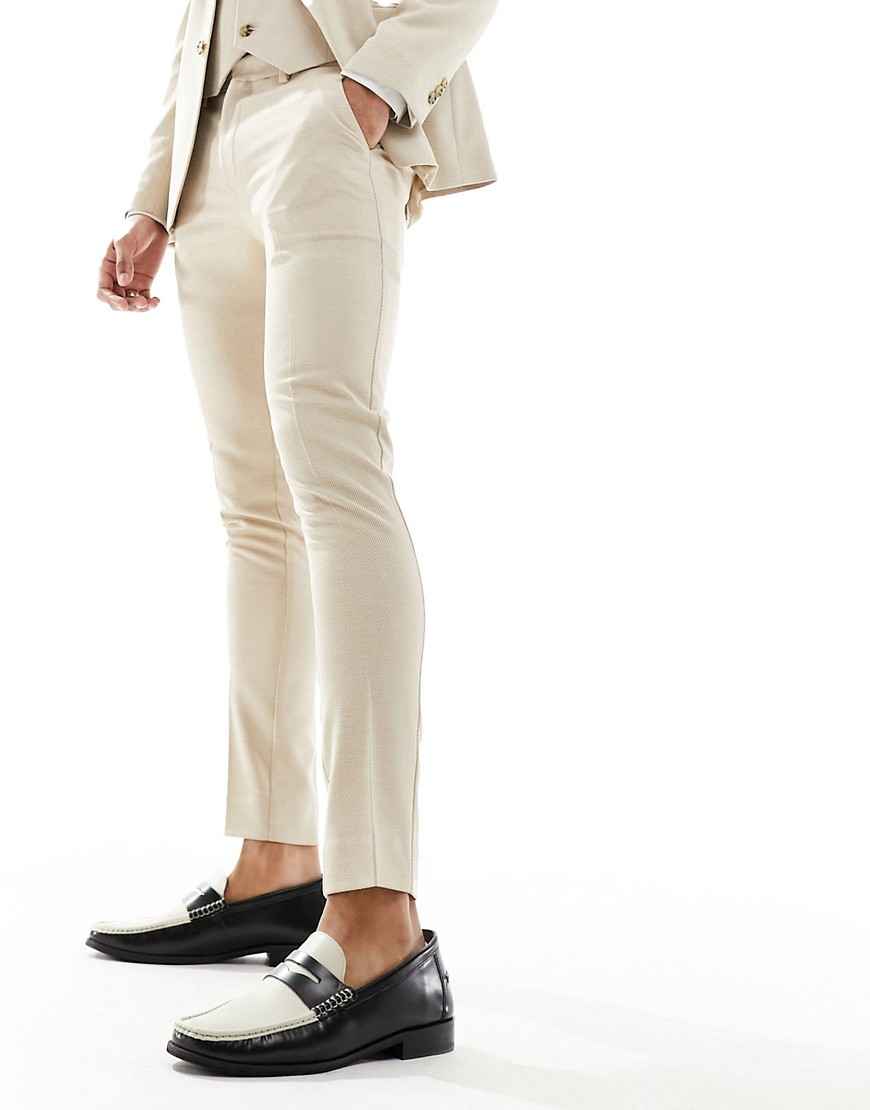 ASOS DESIGN wedding super skinny suit trousers in stone-Neutral