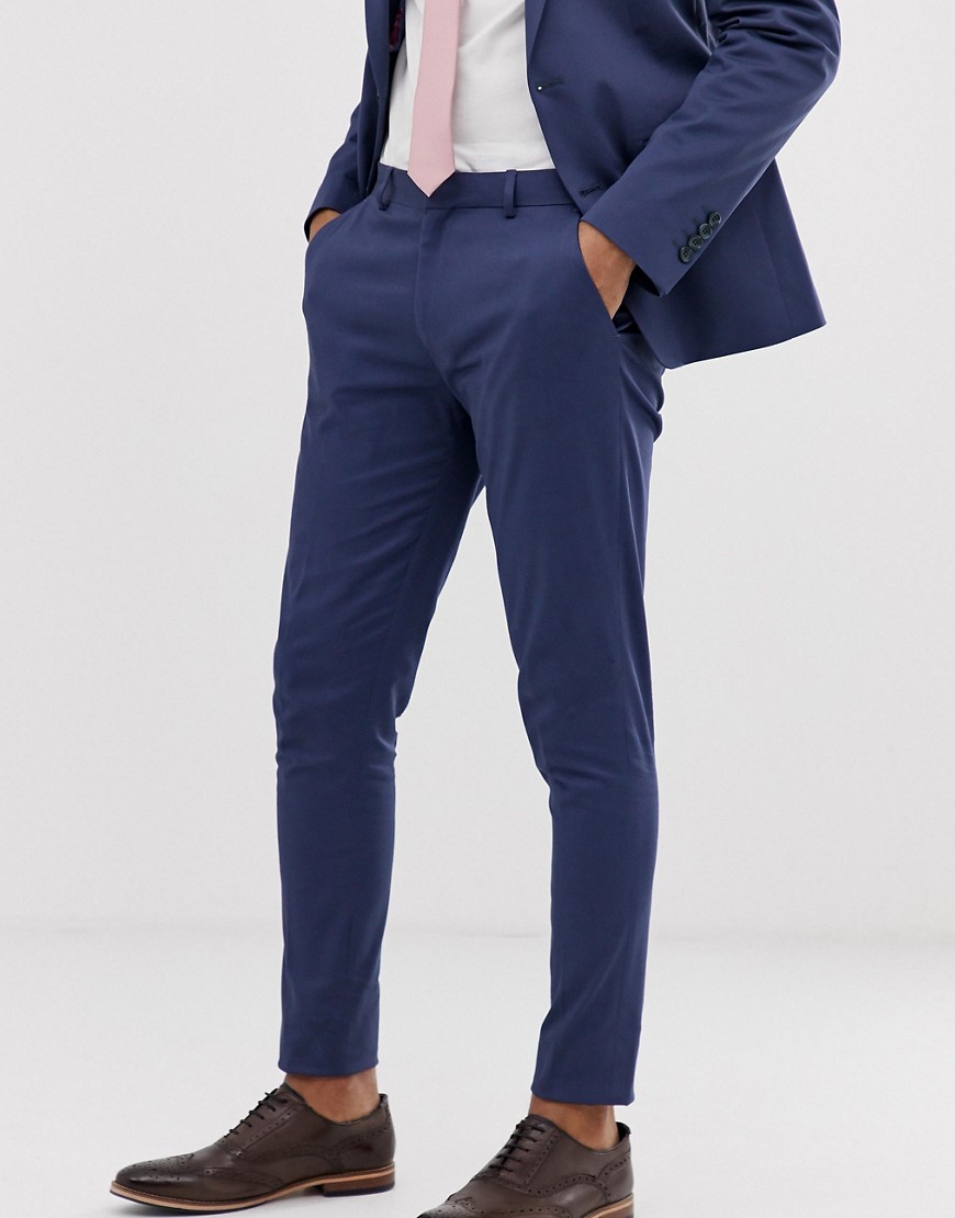 ASOS DESIGN wedding super skinny suit trousers in stretch cotton in indigo blue