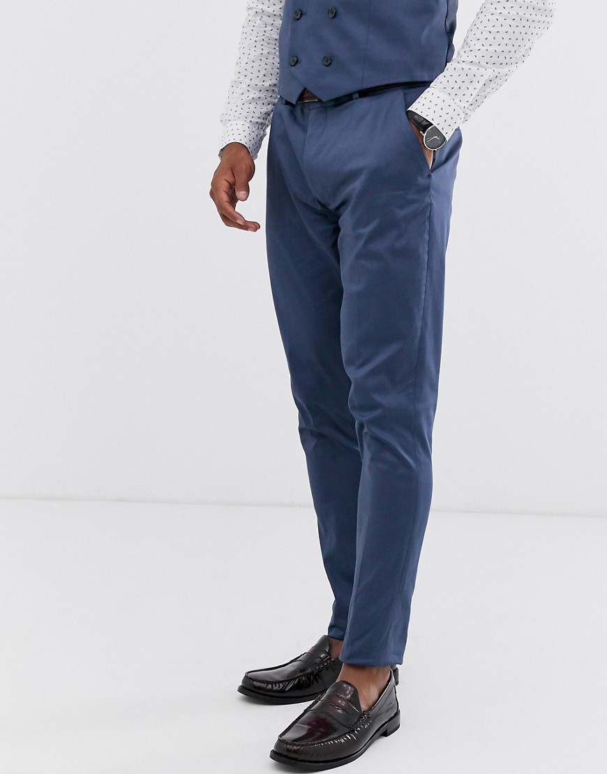 ASOS DESIGN wedding super skinny suit trousers in stretch cotton in indigo blue