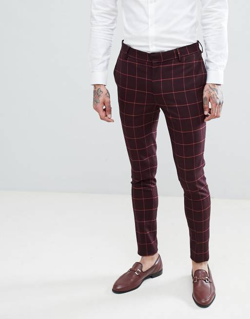ASOS DESIGN Wedding Superskinny habit i vin og orange farve med tern, 3 af 4