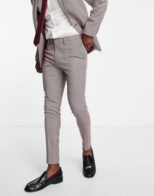 ASOS DESIGN wedding super skinny suit trousers in wine birdseye texture - ASOS Price Checker